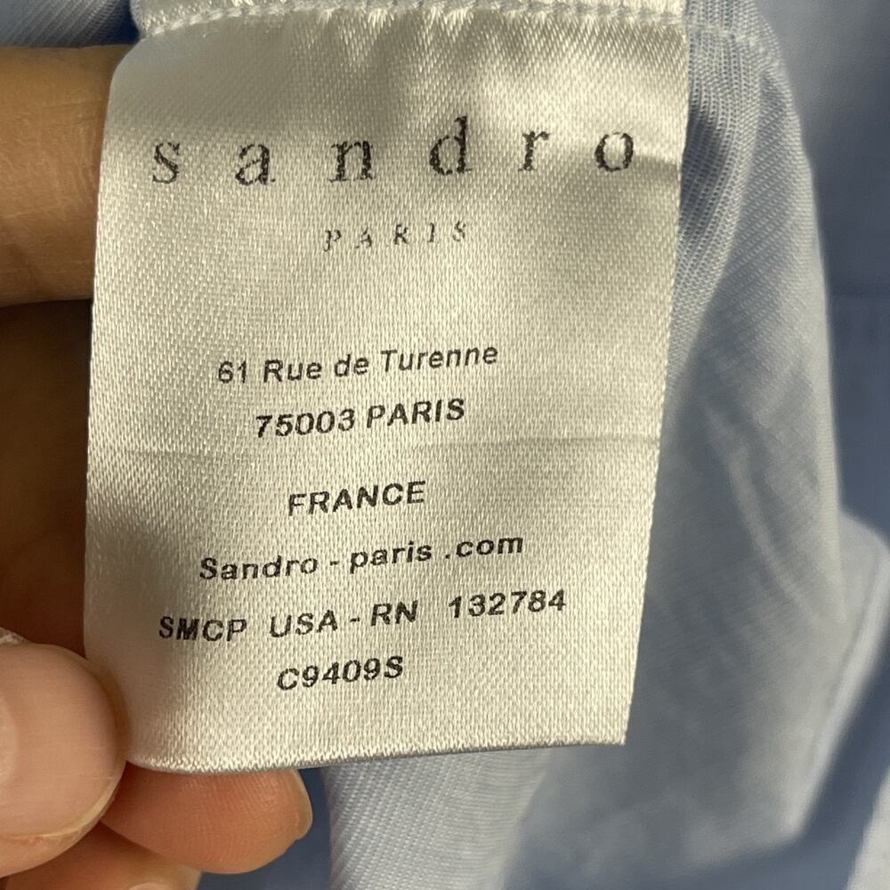 Sandro Paris Top Womens XXL Blue Button Up Cotton Long Sleeve Minimal Preppy - Picture 6 of 16